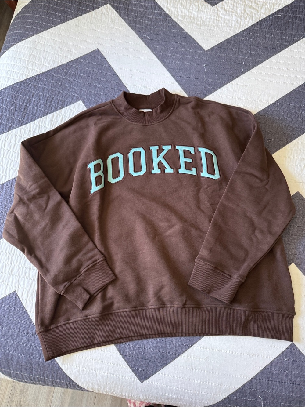 Women's Brown 'BOOKED' Graphic mock neck Sweatshirt